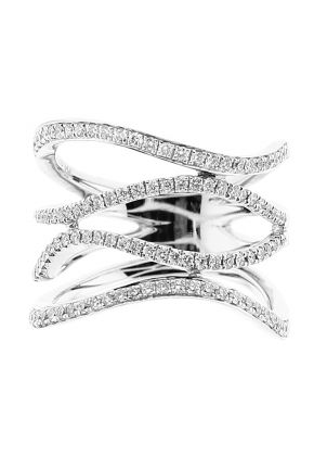 Wavy Geometric Ladies Cocktail Ring with Micro Pav?? Set Diamonds in 18k White Gold