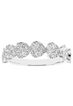 Ladies Fashionable Wedding Band with Tilted Round Designs of Diamonds in 18k White Gold