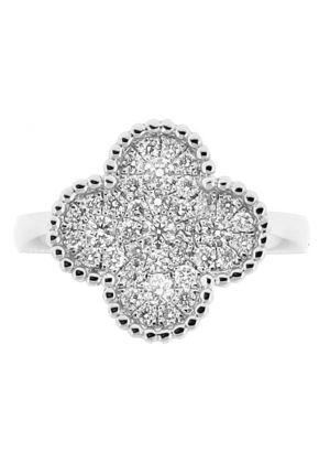 Clover Shaped Ladies Fashion Ring with Micro Pav?? Set Diamonds Bordered by Beaded Milgrain in 18k White Gold