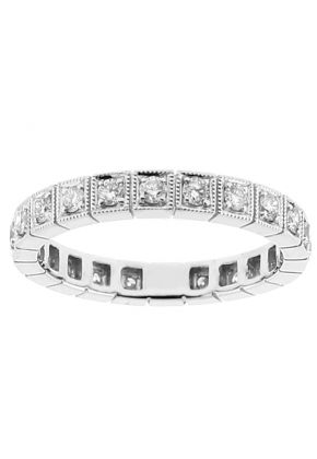 Single Row Ladies Eternity Band with Diamonds Bordered by Milgrain Engraving in 18k White Gold