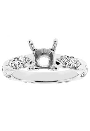 Ladies Semi Mount Engagement Ring with Pave Set Diamonds in Platinum