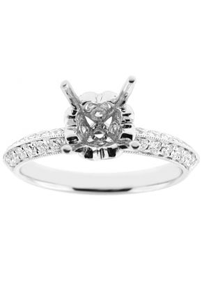 Ladies Semi Mount Engagement Ring with Heart Basket and Micro Pave Set Diamonds in 18kt White Gold