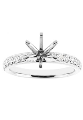 Ladies Semi Mount Engagement Ring with Micro Pave Set Diamonds in 18kt White Gold