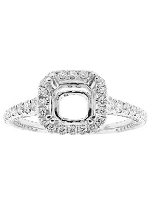 Semi Mount Square Halo Triple Side Engagement Ring with Diamonds in 18kt White Gold