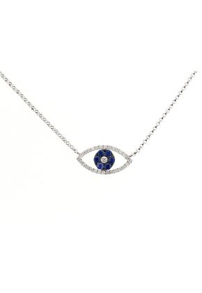 Evil Eye Necklace with Diamonds and Sapphires in 18kt White Gold