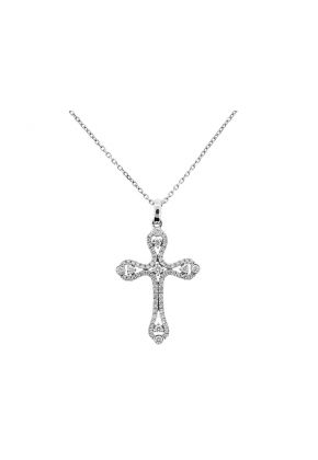 Fancy Cross Pendant with Diamonds in 18kt White Gold