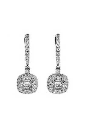 Semi Mount Dangling Square Earrings with Diamonds in 18kt White Gold