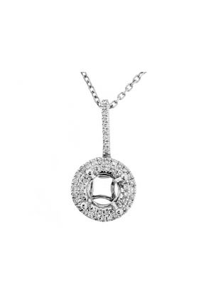 Semi Mount Solitaire Pendant with Double Halo of Diamonds in 18kt White Gold