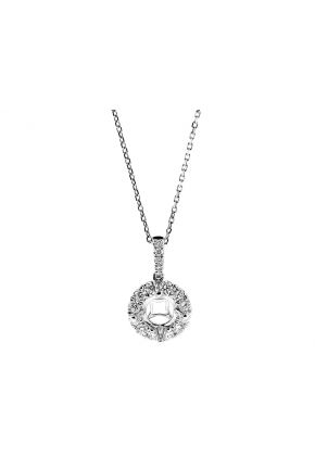 Round Semi Mount Solitaire Pendant with Halo of Diamonds in 18kt White Gold
