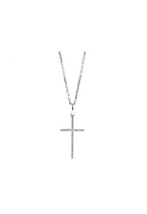 Thin Cross Pendant with Diamonds in 18kt White Gold