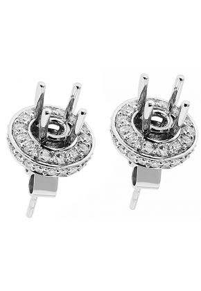 Post-Back Stud Earrings with or without Pave Set Halo of Diamonds in 18kt White Gold ( Worn Two Ways)