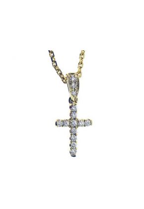 Small Cross Pendant with Round Diamonds Set in 18k Yellow Gold