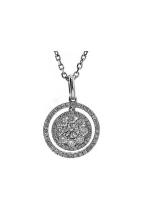 Double Halo Diamond Pendant with a Dangling Center in 18k White Gold