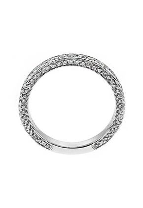Milgrain Decorated Band with Micro-Pav?? Set Round Diamonds in 18k White Gold
