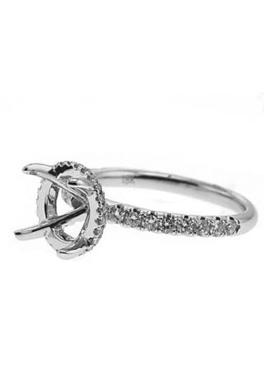 Round Side Halo Single Row Band 0.49ct Diamond Semi Mount Engagement Ring 18kt White gold