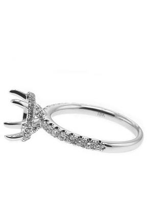 Round Side Halo Single Row Band 0.49ct Diamond Semi Mount Engagement Ring 18kt White gold