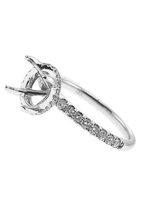 Round Side Halo Single Row Band 0.43ct Diamond Semi Mount Engagement Ring 18kt White gold