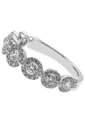 7 Stone Band with Round Diamonds Surrounded by Diamond Halos in 18k White Gold
