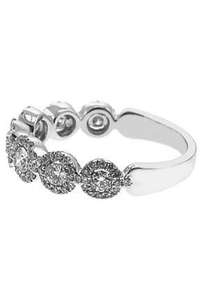 7 Stone Band with Round Diamonds Surrounded by Diamond Halos in 18k White Gold
