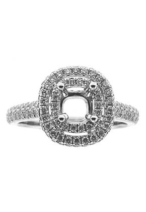 Double Halo Two Row Pave and Micro Prong 0.86ct Diamond Semi Mount Engagement Ring 18kt White Gold