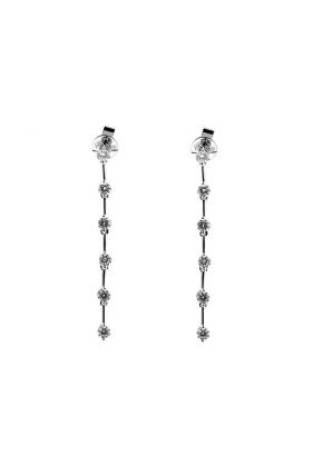 Straight Dangling Earrings with Round Diamonds Set in 18k White Gold