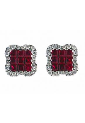 Ruby Square Stud Earrings with Wavy Diamond Border Set in 18K White Gold