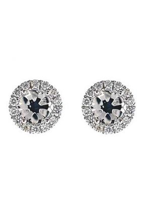 Semi-Mount Stud Earrings with Halo of Diamonds in 18k White Gold