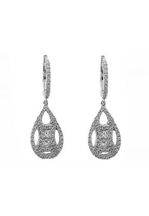 Dangling Earrings with Princess Cut and Round Diamonds in a Drop Shape Set in 18k White Gold