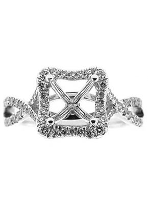 Twist Shank Semi-Mount Engagement Ring with Square Halo and Round Diamonds in 18K White Gold