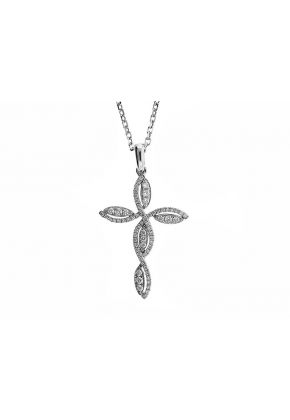 Cross Pendant with Braided Design of Diamond Rounds Set in 18K White Gold