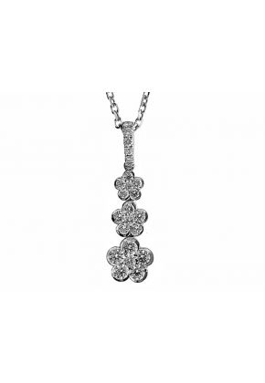 Dangling Graduated Triple Flower Pendant with Diamond Rounds Set in 18k White Gold