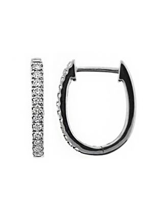 Oval Hoop Earrings with Round Diamonds Set in 18k White Gold
