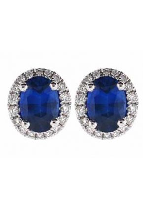 Oval Genuine Sapphires with Diamond Halo Post Push Back Earrings 18kt White Gold