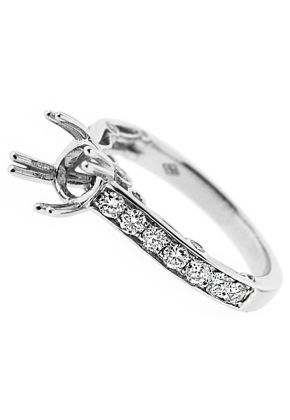 Straight Row of Preset Diamond Shank with Scroll Design Sides Engagement Ring Semi Mount
