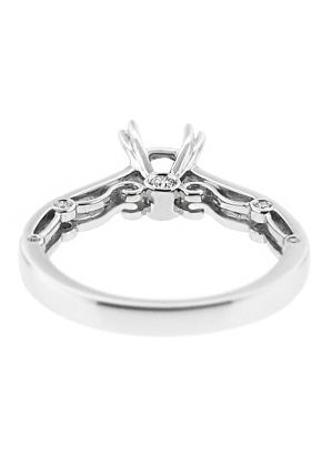 Straight Row of Preset Diamond Shank with Scroll Design Sides Engagement Ring Semi Mount