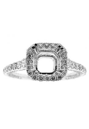 Square Halo Tiered Bottom Single Row Diamond Engagement Ring Semi Mount