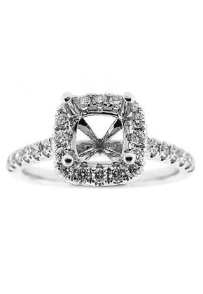 Square Halo Single Row Shank Diamond Engagement Ring Semi Mount