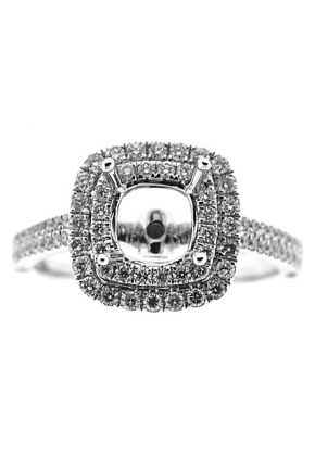 Square Double Halo Two Row Shank Diamond Engagement Ring Semi Mount