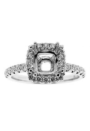 Princess Halo Single Row Shank Diamond Engagement Ring Semi Mount