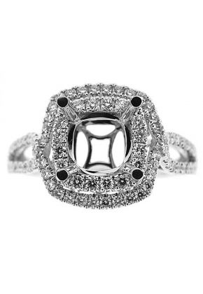 Square Double Halo Twist Shank Diamond Engagement Ring Semi Mount