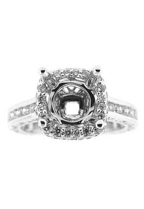 Square Halo Channel Set Shank Scalloped Sides Diamond Engagement Ring Semi Mount