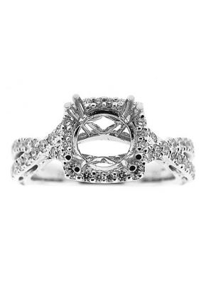 Square Halo Criss Cross Split Shank Diamond Engagement Ring Semi Mount