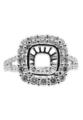 Square Halo Split Shank Diamond Engagement Ring Semi Mount