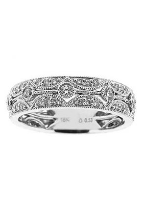Milgrain Decorated Eternity Band with Bezel and Prong Set Diamonds in 18k White Gold