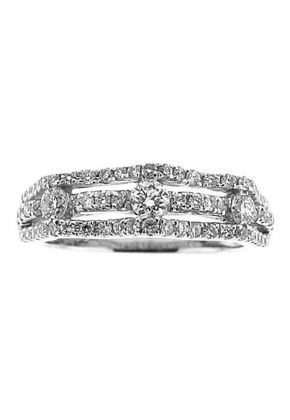Triple Row Micro-Prong Set Band with Round Diamonds in 18k White Gold