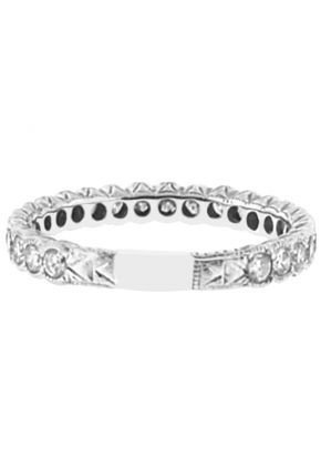 Bezel Set Eternity Band with Sizing Bar Lazer Etched Side Design 18kt White Gold