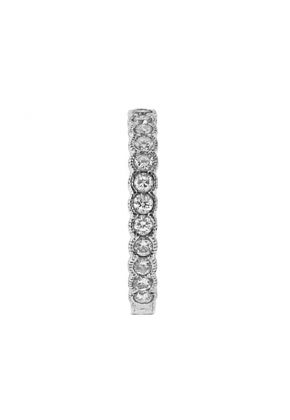 Bezel Set Eternity Band with Sizing Bar Lazer Etched Side Design 18kt White Gold