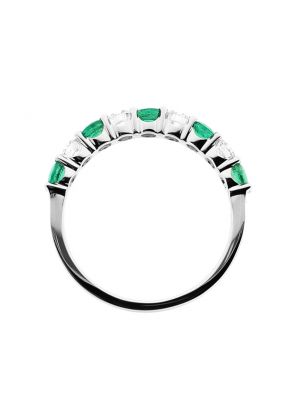 9 Stone Alternating Emerald and Diamond Ring in 18kt White Gold