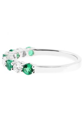 9 Stone Alternating Emerald and Diamond Ring in 18kt White Gold