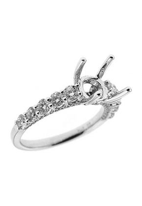 Semi-Mount Engagement Ring with Prong Set Round Diamonds in 18k White Gold